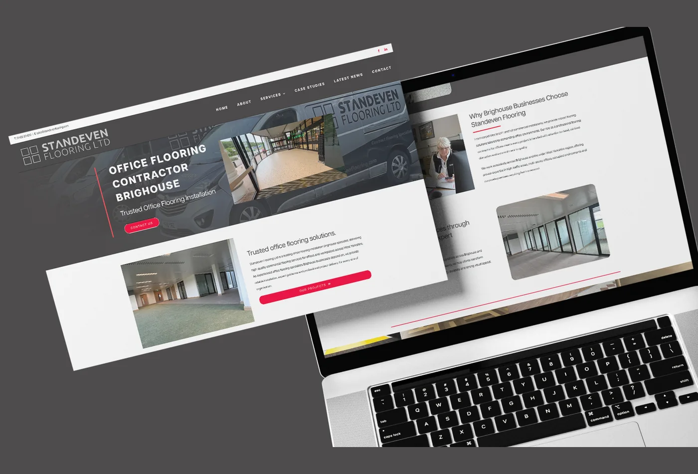 The Standeven Flooring website shown on a laptop and as a full page design